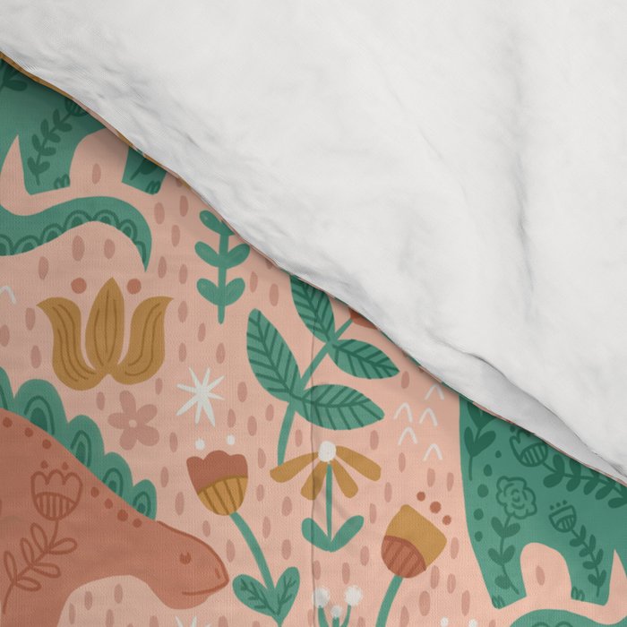 Folk Floral Dinosaurs in Pink Comforter Gallery Image 4