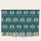 Mid Century Modern Rektangel Geometric Pattern Teal Blue and Orange Wall Hanging Gallery Image 1