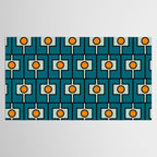 Mid Century Modern Rektangel Geometric Pattern Teal Blue and Orange Tablecloth Gallery Image 2
