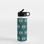 Mid Century Modern Rektangel Geometric Pattern Teal Blue and Orange Water Bottle Gallery Image 1