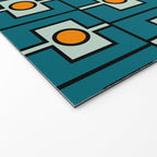 Mid Century Modern Rektangel Geometric Pattern Teal Blue and Orange Welcome Mat Gallery Image 2