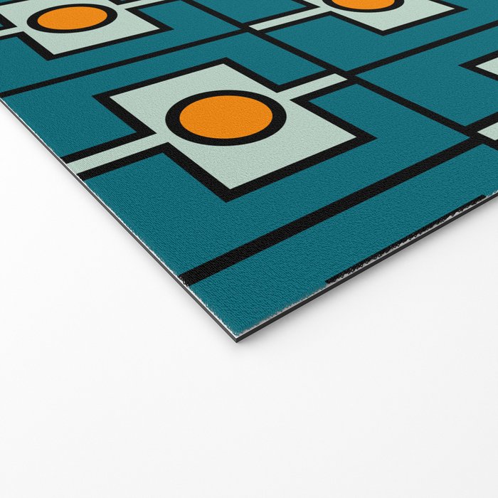 Mid Century Modern Rektangel Geometric Pattern Teal Blue and Orange Welcome Mat Gallery Image 2