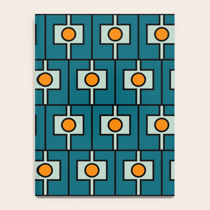 Mid Century Modern Rektangel Geometric Pattern Teal Blue and Orange Notebook Gallery Image 4