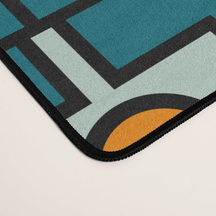 Mid Century Modern Rektangel Geometric Pattern Teal Blue and Orange Desk Mat Gallery Image 4