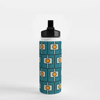 Mid Century Modern Rektangel Geometric Pattern Teal Blue and Orange Water Bottle Gallery Image 2