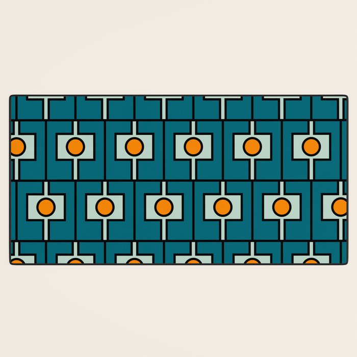 Mid Century Modern Rektangel Geometric Pattern Teal Blue and Orange Desk Mat Gallery Image 3