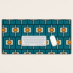 Mid Century Modern Rektangel Geometric Pattern Teal Blue and Orange Desk Mat Gallery Image 1