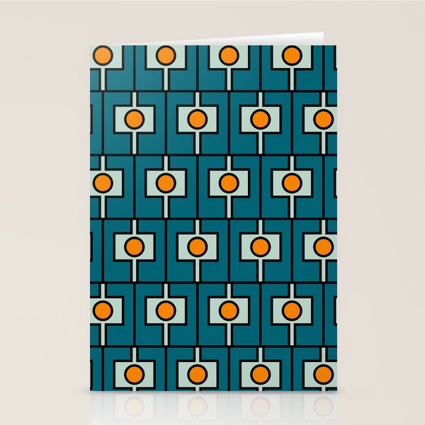 Mid Century Modern Rektangel Geometric Pattern Teal Blue and Orange Stationery Card Gallery Image 1