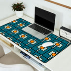 Mid Century Modern Rektangel Geometric Pattern Teal Blue and Orange Desk Mat Gallery Image 2