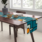 Mid Century Modern Rektangel Geometric Pattern Teal Blue and Orange Table Runner Gallery Image 2
