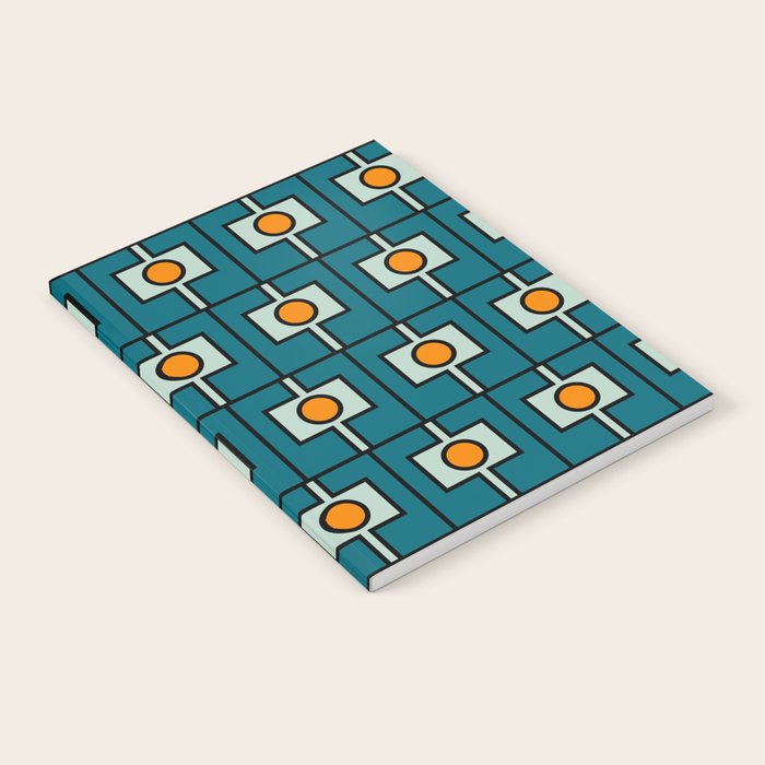 Mid Century Modern Rektangel Geometric Pattern Teal Blue and Orange Notebook