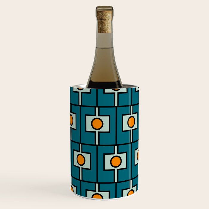 Mid Century Modern Rektangel Geometric Pattern Teal Blue and Orange Wine Chiller Gallery Image 3