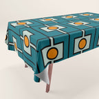 Mid Century Modern Rektangel Geometric Pattern Teal Blue and Orange Tablecloth Gallery Image 1