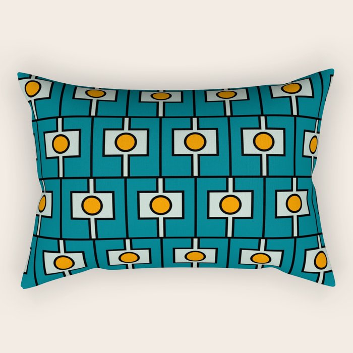 Mid Century Modern Rektangel Geometric Pattern Teal Blue and Orange Rectangular Pillow Gallery Image 2