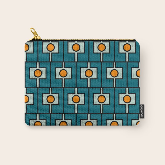 Mid Century Modern Rektangel Geometric Pattern Teal Blue and Orange Carry All Pouch Gallery Image 1