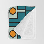 Mid Century Modern Rektangel Geometric Pattern Teal Blue and Orange Throw Blanket Gallery Image 3