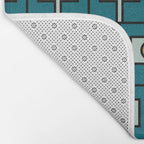 Mid Century Modern Rektangel Geometric Pattern Teal Blue and Orange Bath Mat Gallery Image 2