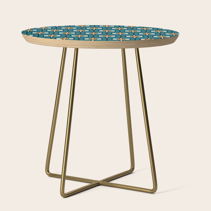 Mid Century Modern Rektangel Geometric Pattern Teal Blue and Orange Side Table Gallery Image 1