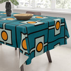 Mid Century Modern Rektangel Geometric Pattern Teal Blue and Orange Tablecloth Gallery Image 3
