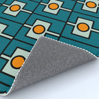 Mid Century Modern Rektangel Geometric Pattern Teal Blue and Orange Rug Gallery Image 4