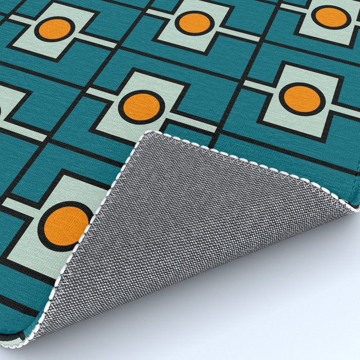 Mid Century Modern Rektangel Geometric Pattern Teal Blue and Orange Rug Gallery Image 4