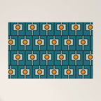 Mid Century Modern Rektangel Geometric Pattern Teal Blue and Orange Welcome Mat Gallery Image 1