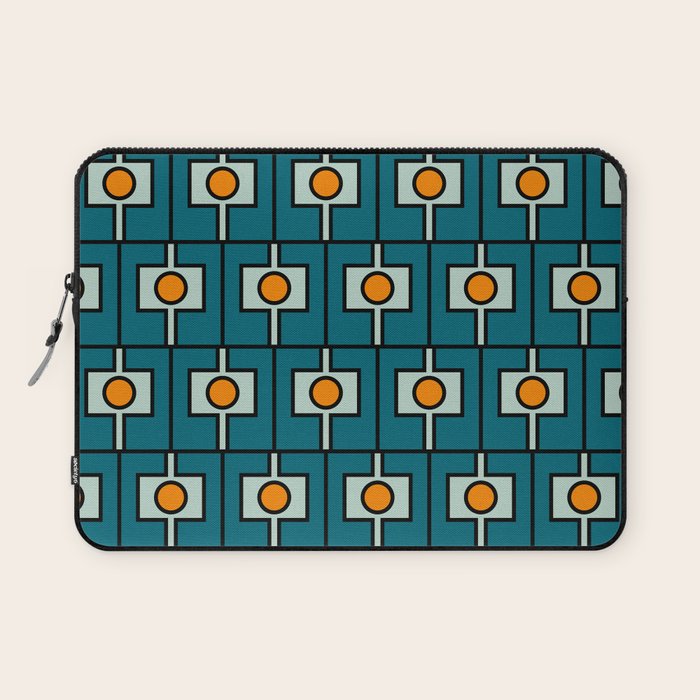 Mid Century Modern Rektangel Geometric Pattern Teal Blue and Orange Laptop Sleeve Gallery Image 1