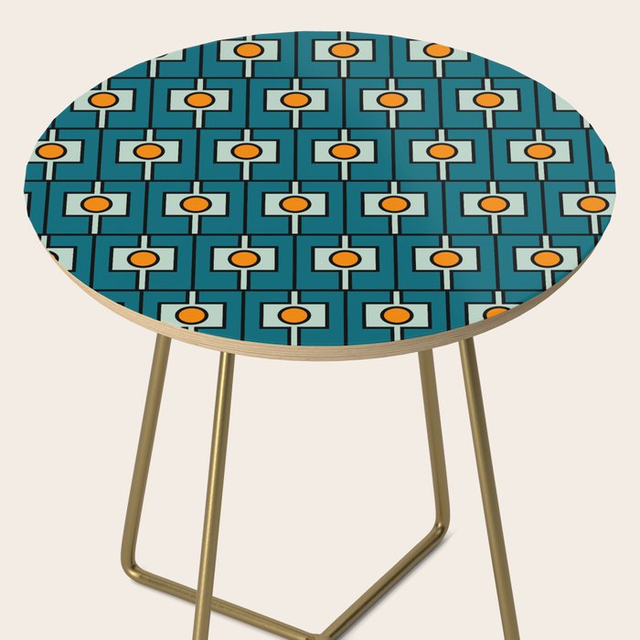 Mid Century Modern Rektangel Geometric Pattern Teal Blue and Orange Side Table Gallery Image 2