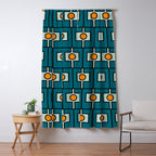 Mid Century Modern Rektangel Geometric Pattern Teal Blue and Orange Window Curtain Gallery Image 5