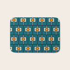 Mid Century Modern Rektangel Geometric Pattern Teal Blue and Orange Bath Mat Gallery Image 1