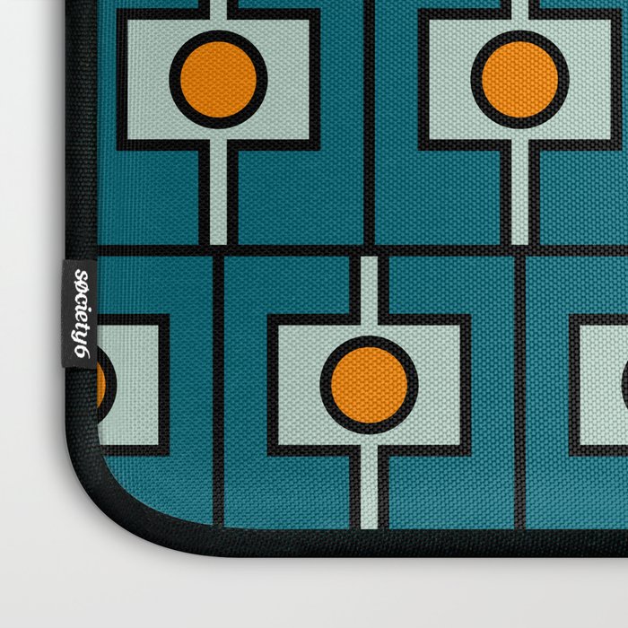 Mid Century Modern Rektangel Geometric Pattern Teal Blue and Orange Laptop Sleeve Gallery Image 3
