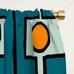 Mid Century Modern Rektangel Geometric Pattern Teal Blue and Orange Window Curtain Gallery Image 2