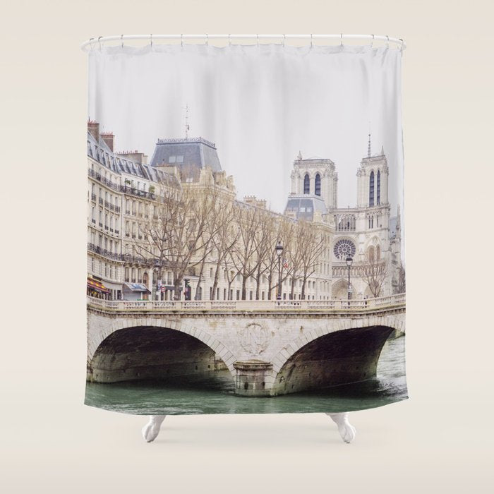 Notre Dame Cathedral on the Seine - Travel Photography, Paris  Shower Curtain Gallery Image 1