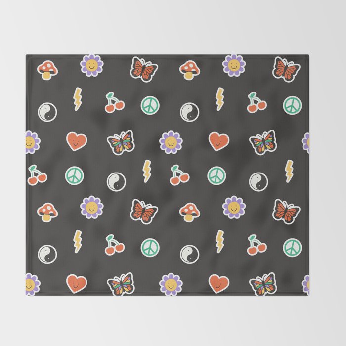 Retro cartoon sticker doodle pattern Throw Blanket Gallery Image 2