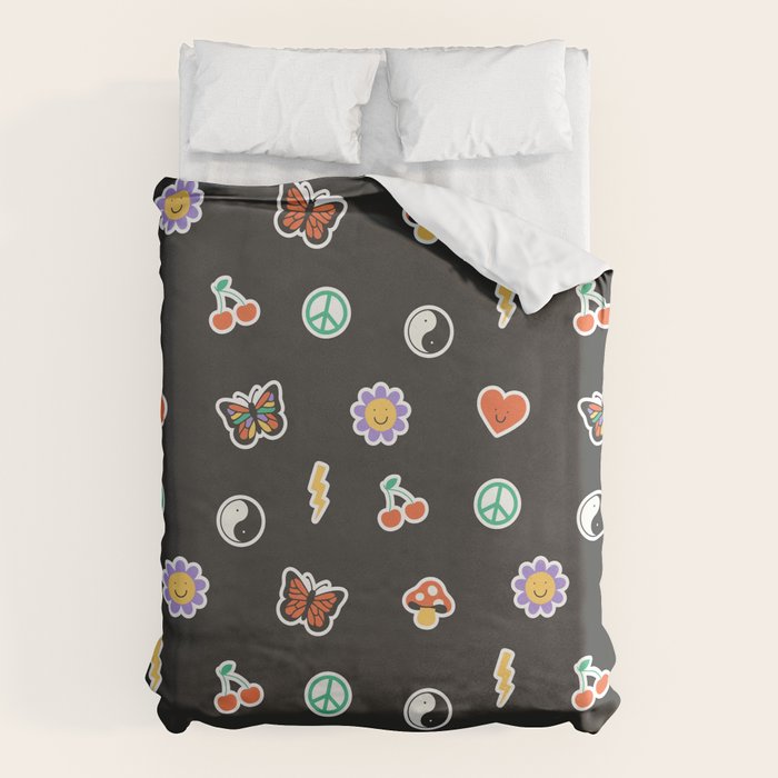 Retro cartoon sticker doodle pattern Duvet Cover Gallery Image 1