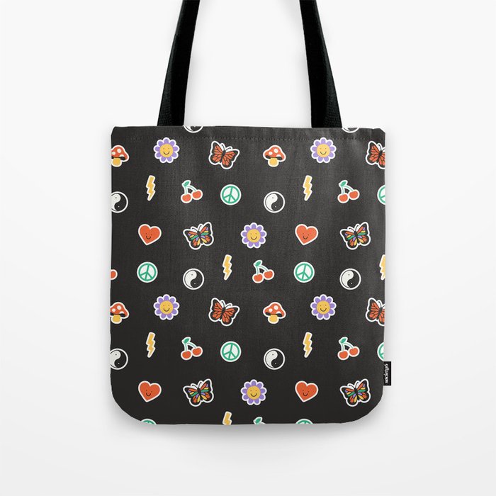 Retro cartoon sticker doodle pattern Tote Bag Gallery Image 1