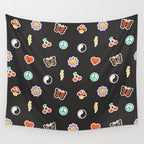Retro cartoon sticker doodle pattern Wall Tapestry Gallery Image 4