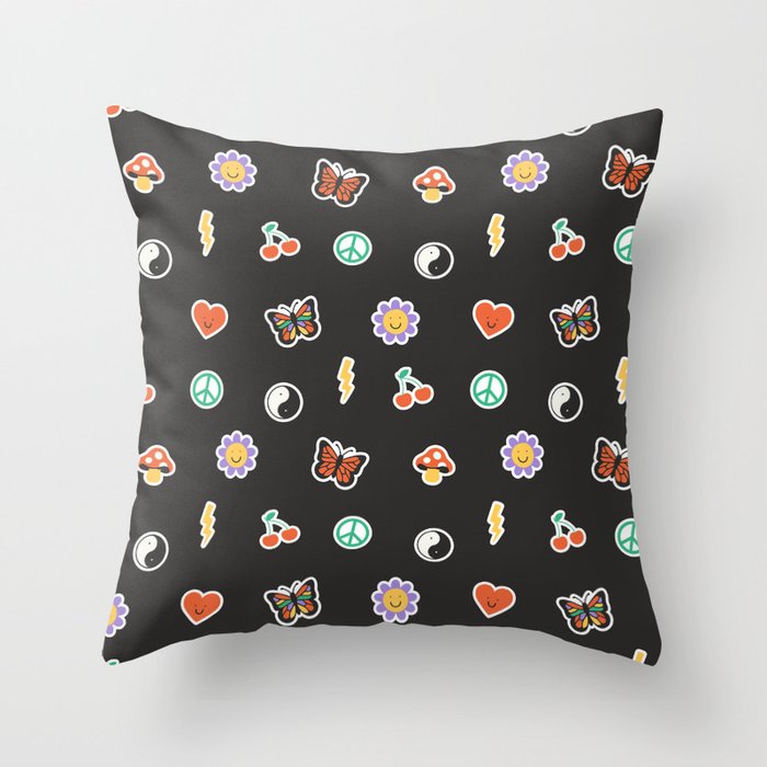 Retro cartoon sticker doodle pattern Throw Pillow Gallery Image 6