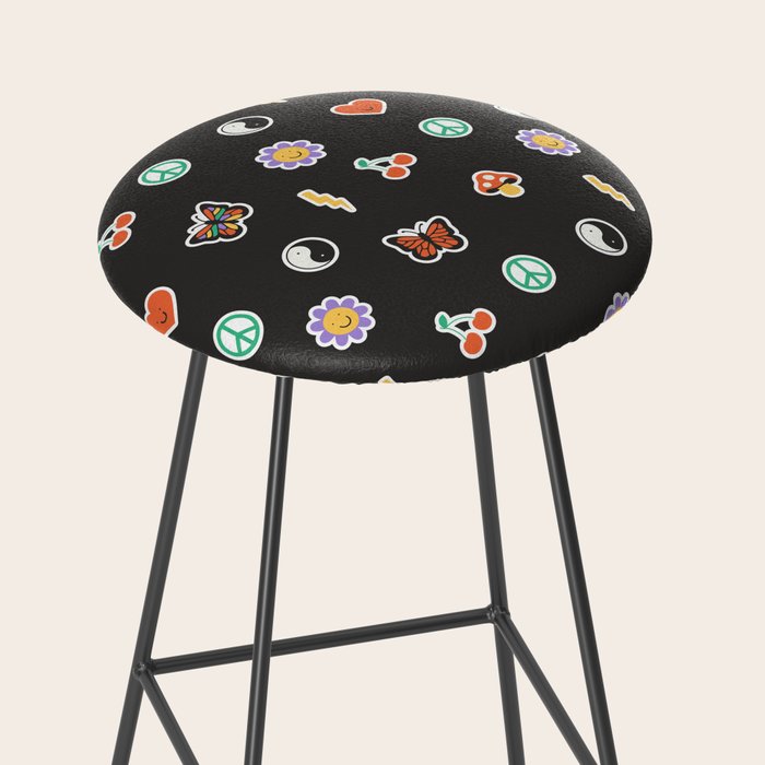 Retro cartoon sticker doodle pattern Stool Gallery Image 2