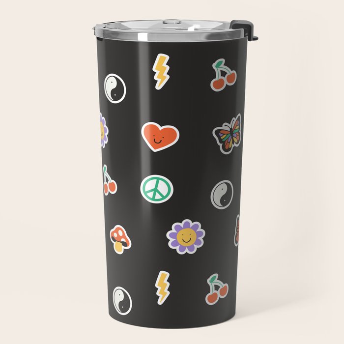 Retro cartoon sticker doodle pattern Travel Mug Gallery Image 2