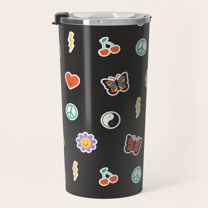 Retro cartoon sticker doodle pattern Travel Mug Gallery Image 3