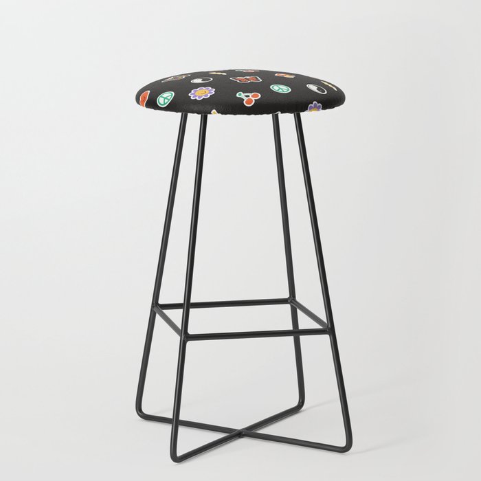 Retro cartoon sticker doodle pattern Stool Gallery Image 1