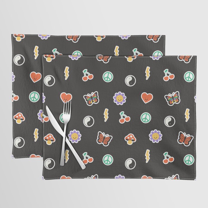 Retro cartoon sticker doodle pattern Placemat Gallery Image 1