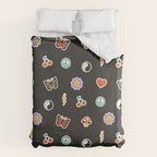 Retro cartoon sticker doodle pattern Duvet Cover Gallery Image 6