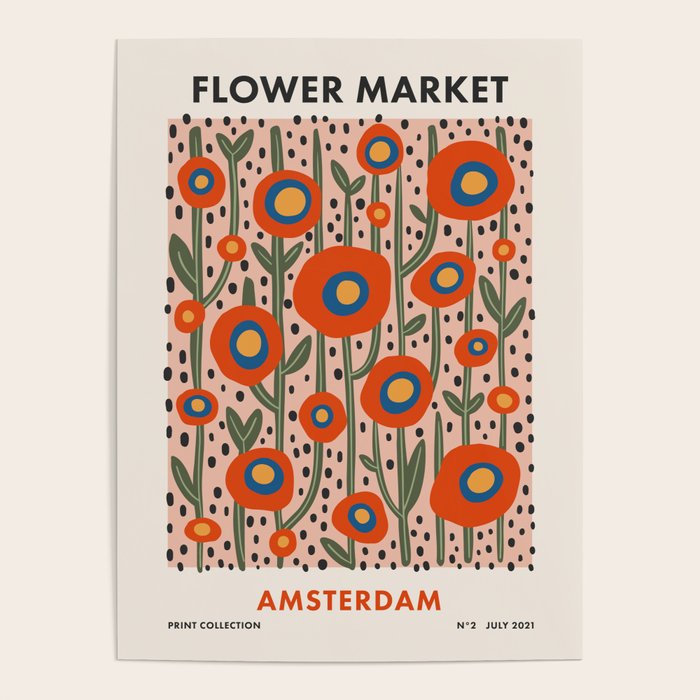 Flower Market Amsterdam, Abstract Modern Floral Print Poster Gallery Image 4