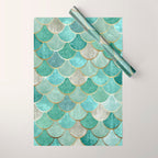 Moroccan Mermaid Fish Scale Pattern, Green and Gold Wrapping Paper Gallery Image 1