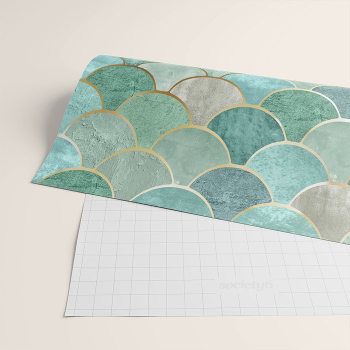 Moroccan Mermaid Fish Scale Pattern, Green and Gold Wrapping Paper Gallery Image 2