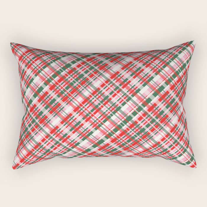 Pink Green and Red Christmas Tartan Plaid Pattern Rectangular Pillow Gallery Image 2