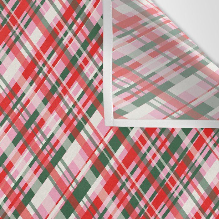 Pink Green and Red Christmas Tartan Plaid Pattern Wall Tapestry Gallery Image 3