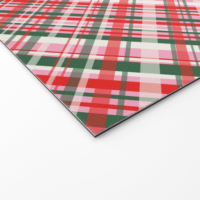 Pink Green and Red Christmas Tartan Plaid Pattern Welcome Mat Gallery Image 2